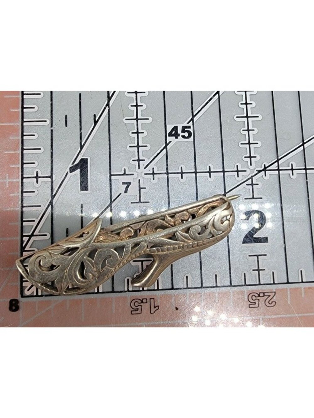 Jezlaine Sterling Silver Vintage High Heel Brooch Open 925 Metal Work 1940s - Picture 9 of 9